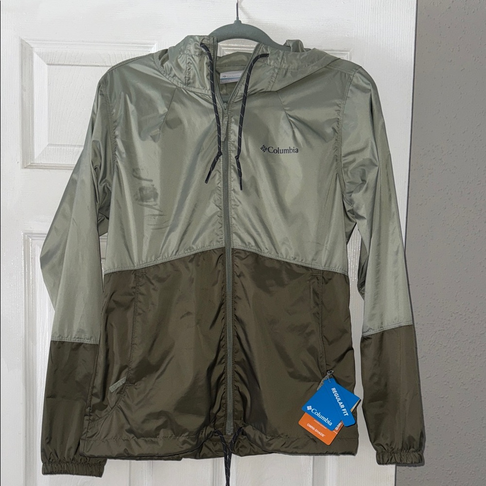 Columbia Two-Tone Olive Green Hooded Windbreaker